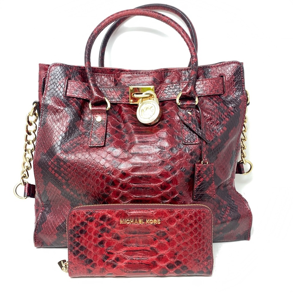 Michael Kors Red Python Embossed Large Hamilton B… - image 2
